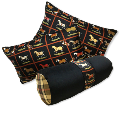 Vintage Hermes Pillow Petits Chevaux Noir Vintage Silk Scarf Pillows 20" at Vintage Luxe Up