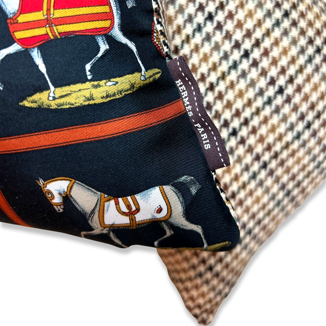 Petits Chevaux Noir Vintage Silk Scarf Pillows