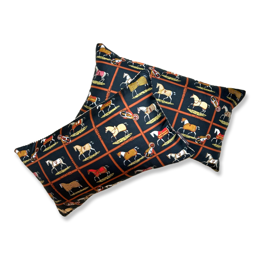 Petits Chevaux Noir Vintage Silk Scarf Pillows