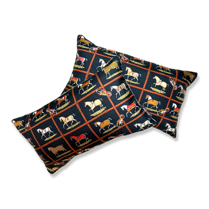 Petits Chevaux Noir Vintage Silk Scarf Pillows