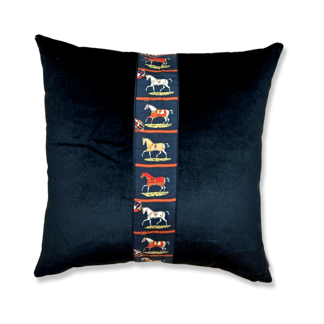 Petits Chevaux Noir Vintage Silk Scarf Pillows