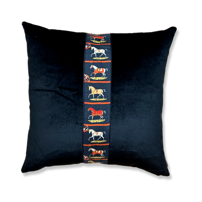 Petits Chevaux Noir Vintage Silk Scarf Pillows
