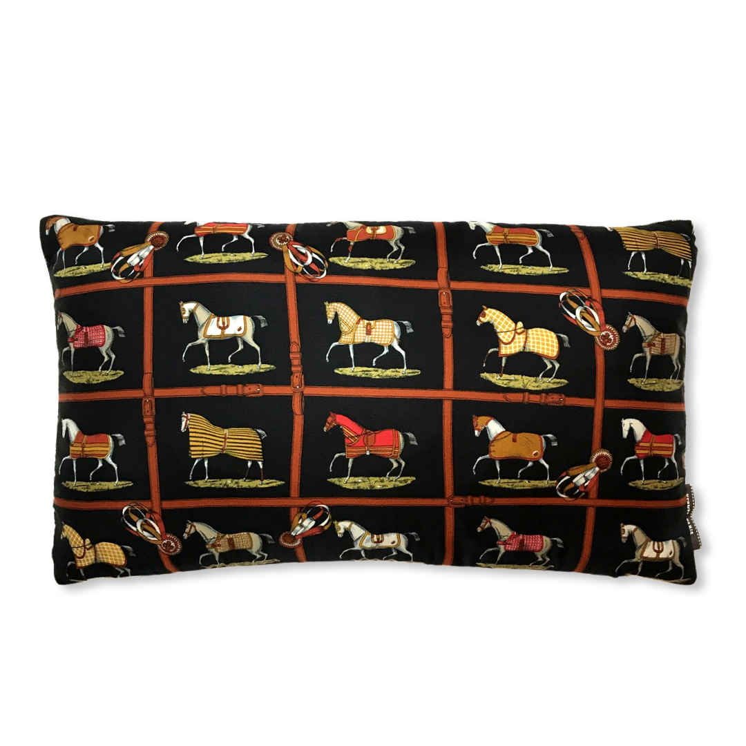 Petits Chevaux Noir Vintage Silk Scarf Pillows