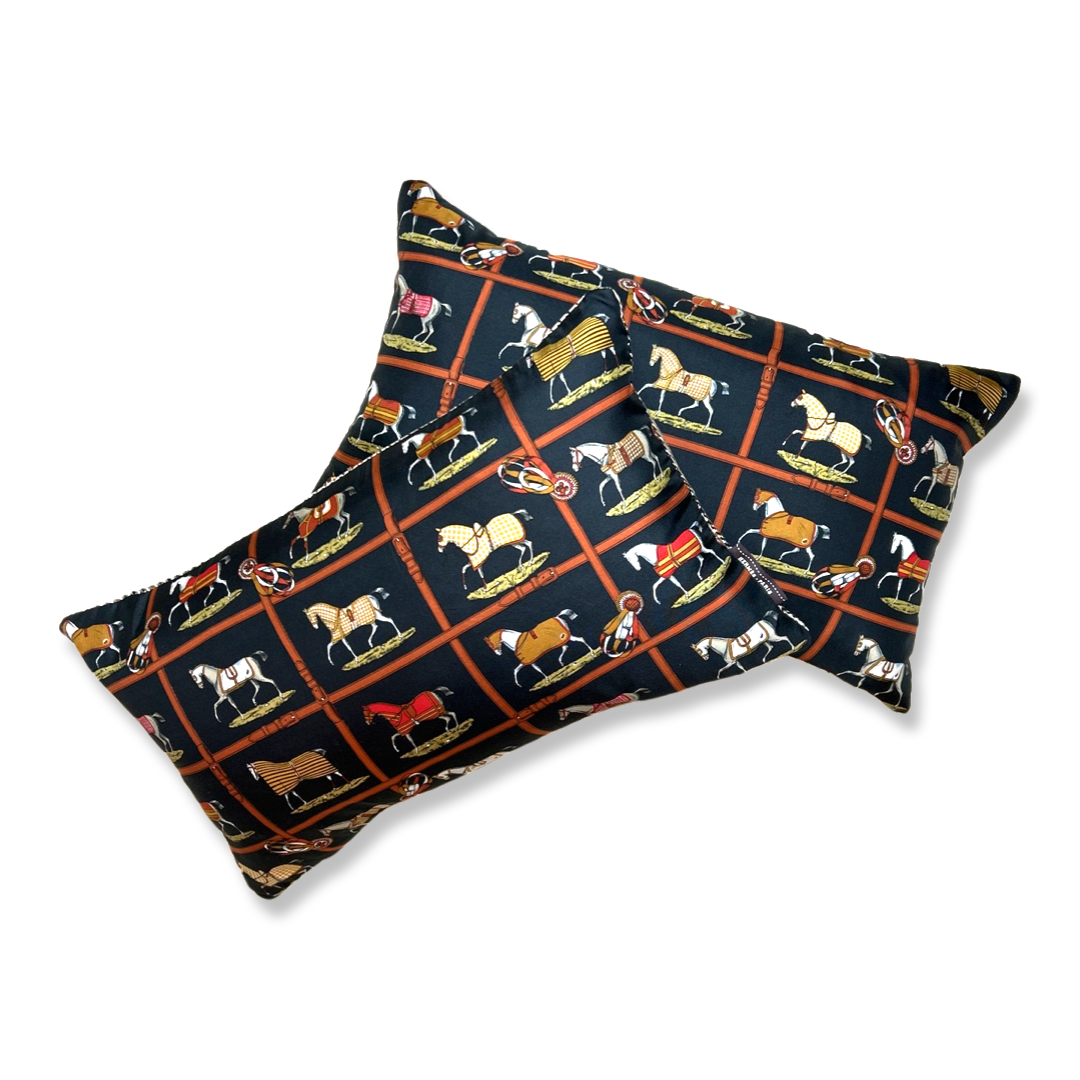 Petits Chevaux Noir Vintage Silk Scarf Pillows