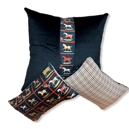 Vintage Hermes Pillow Petits Chevaux Noir Vintage Silk Scarf Pillows at Vintage Luxe Up