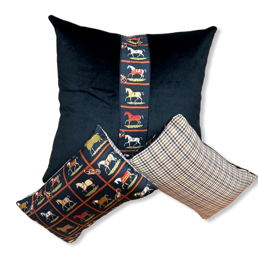 Vintage Hermes Pillow Petits Chevaux Noir Vintage Silk Scarf Pillows at Vintage Luxe Up