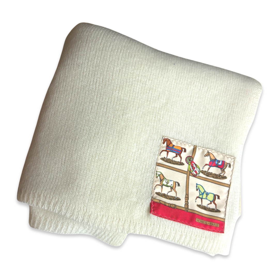 Vintage Hermes Blanket Petits Chevaux Vintage Silk Scarf & Cashmere Baby Set at Vintage Luxe Up