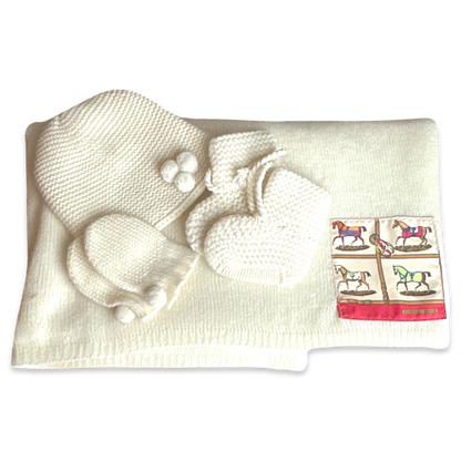 Vintage Hermes Blanket Petits Chevaux Vintage Silk Scarf & Cashmere Baby Set at Vintage Luxe Up