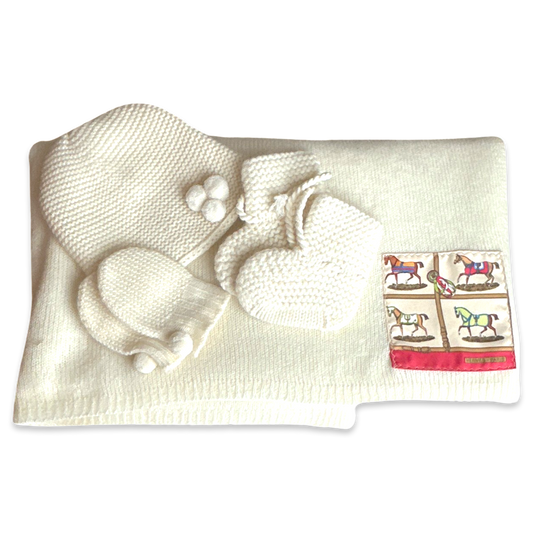 Vintage Hermes Blanket Petits Chevaux Vintage Silk Scarf & Cashmere Baby Set at Vintage Luxe Up