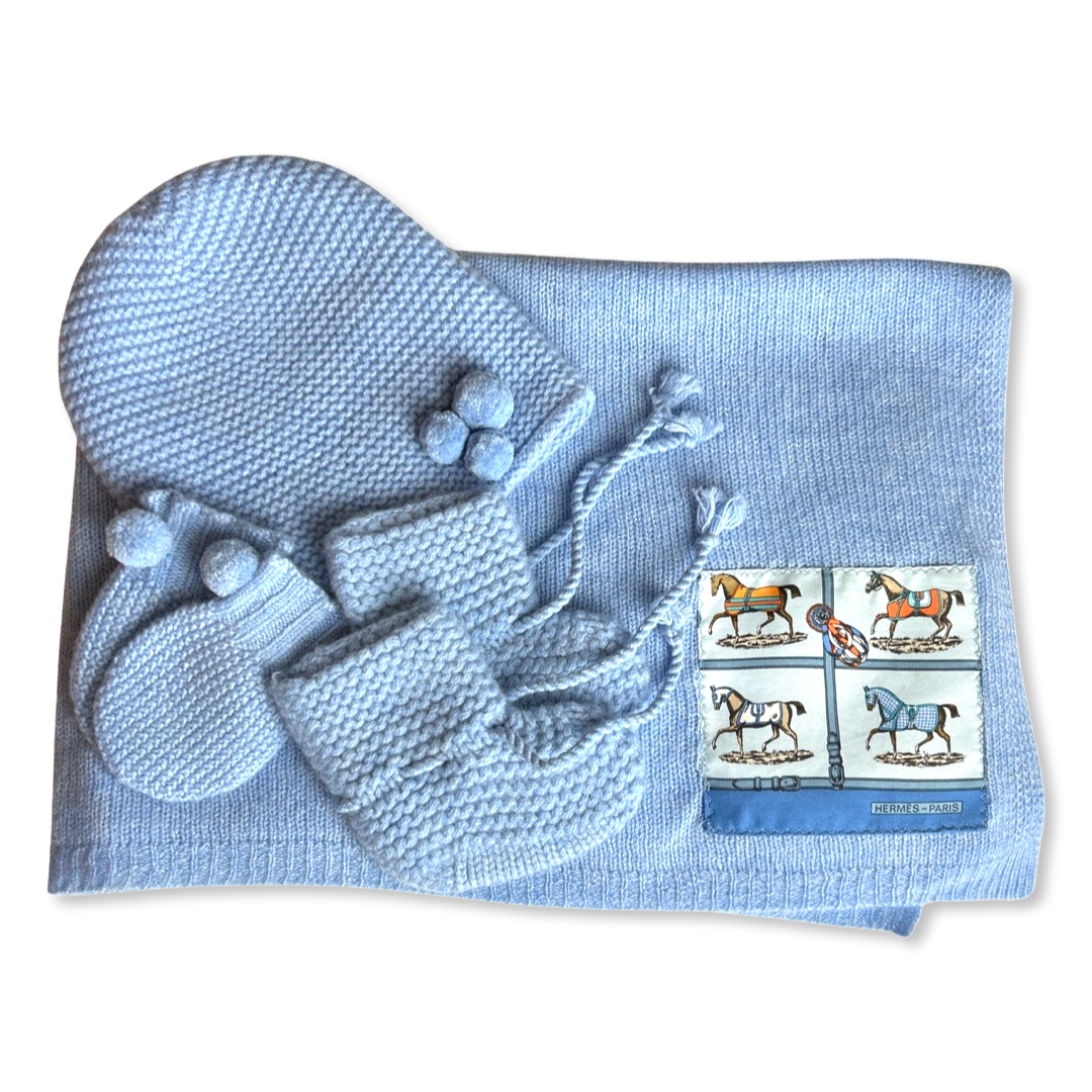 Petits Chevaux Vintage Silk Scarf & Cashmere Baby Set