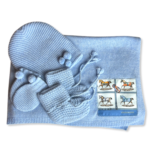 Vintage Hermes Blanket Petits Chevaux Vintage Silk Scarf & Cashmere Baby Set at Vintage Luxe Up