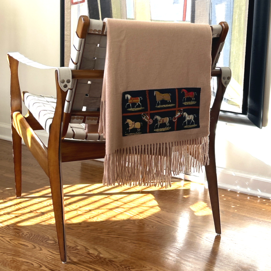 Vintage Hermes Blanket Petits Chevaux Vintage Silk Scarf & Cashmere Throw Blanket at Vintage Luxe Up