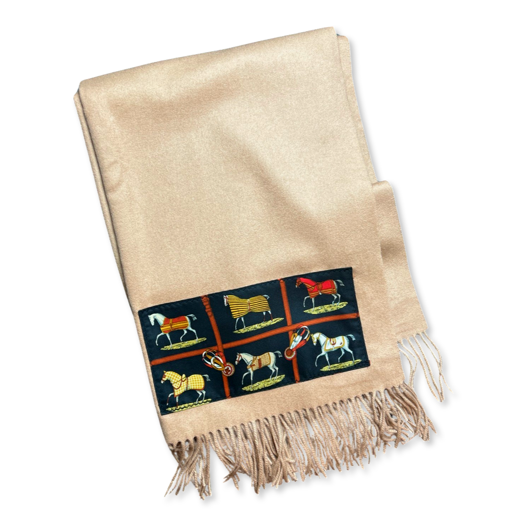 Petits Chevaux Vintage Silk Scarf & Cashmere Throw Blanket
