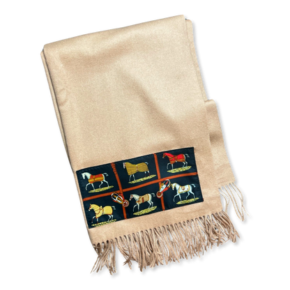 Vintage Hermes Blanket Petits Chevaux Vintage Silk Scarf & Cashmere Throw Blanket at Vintage Luxe Up