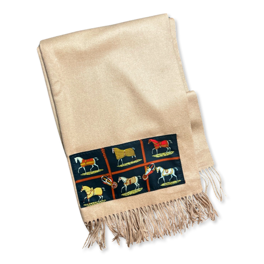 Vintage Hermes Blanket Petits Chevaux Vintage Silk Scarf & Cashmere Throw Blanket at Vintage Luxe Up