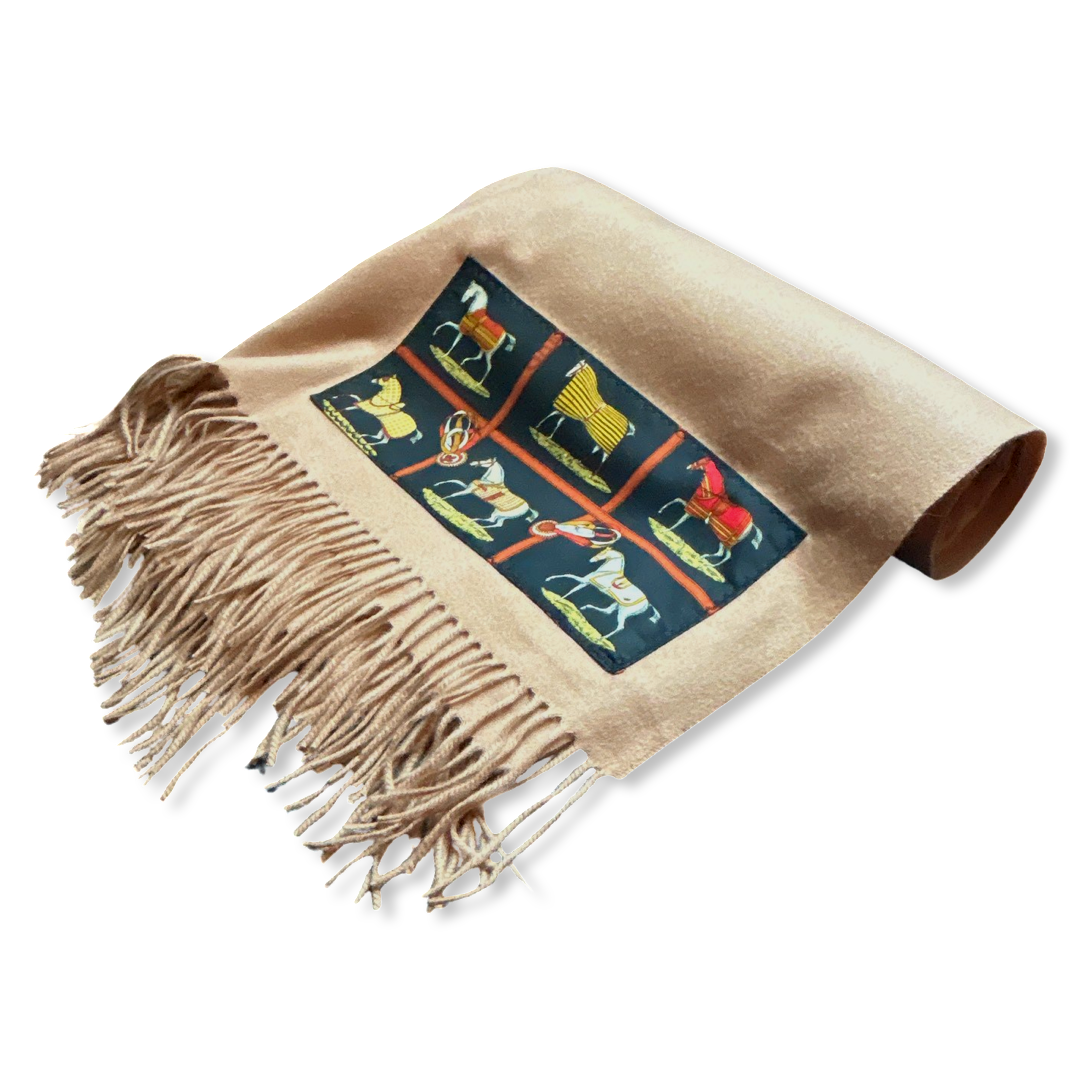 Vintage Hermes Blanket Petits Chevaux Vintage Silk Scarf & Cashmere Throw Blanket at Vintage Luxe Up