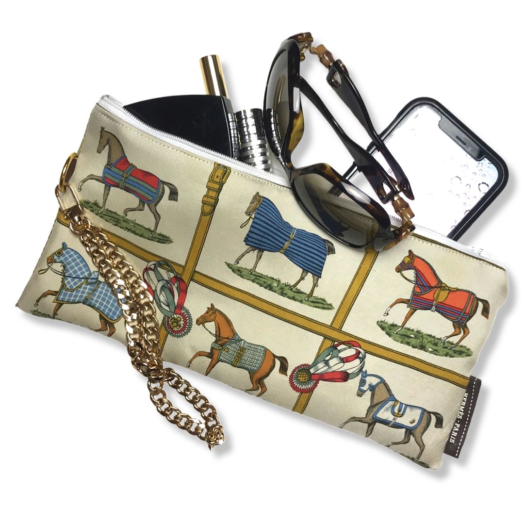 Vintage Hermes Scarf Wristlet Bag Petits Chevaux Vintage Silk Scarf Wristlet Bag at Vintage Luxe Up