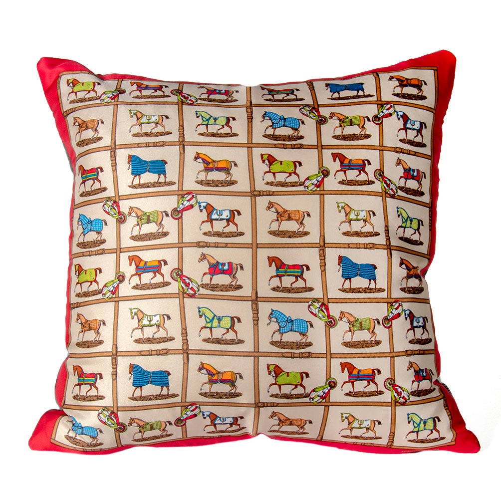 Vintage Hermes Pillow Petits Chevaux Vintage Silk Scarf Pillow 17" at Vintage Luxe Up