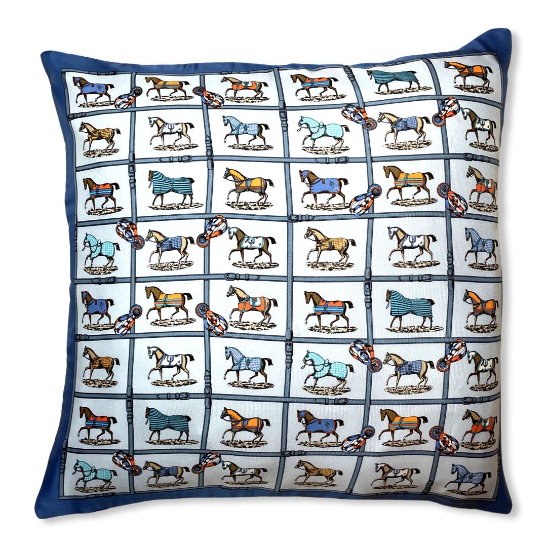 Vintage Hermes Pillow Petits Chevaux Vintage Silk Scarf Pillow 17" at Vintage Luxe Up