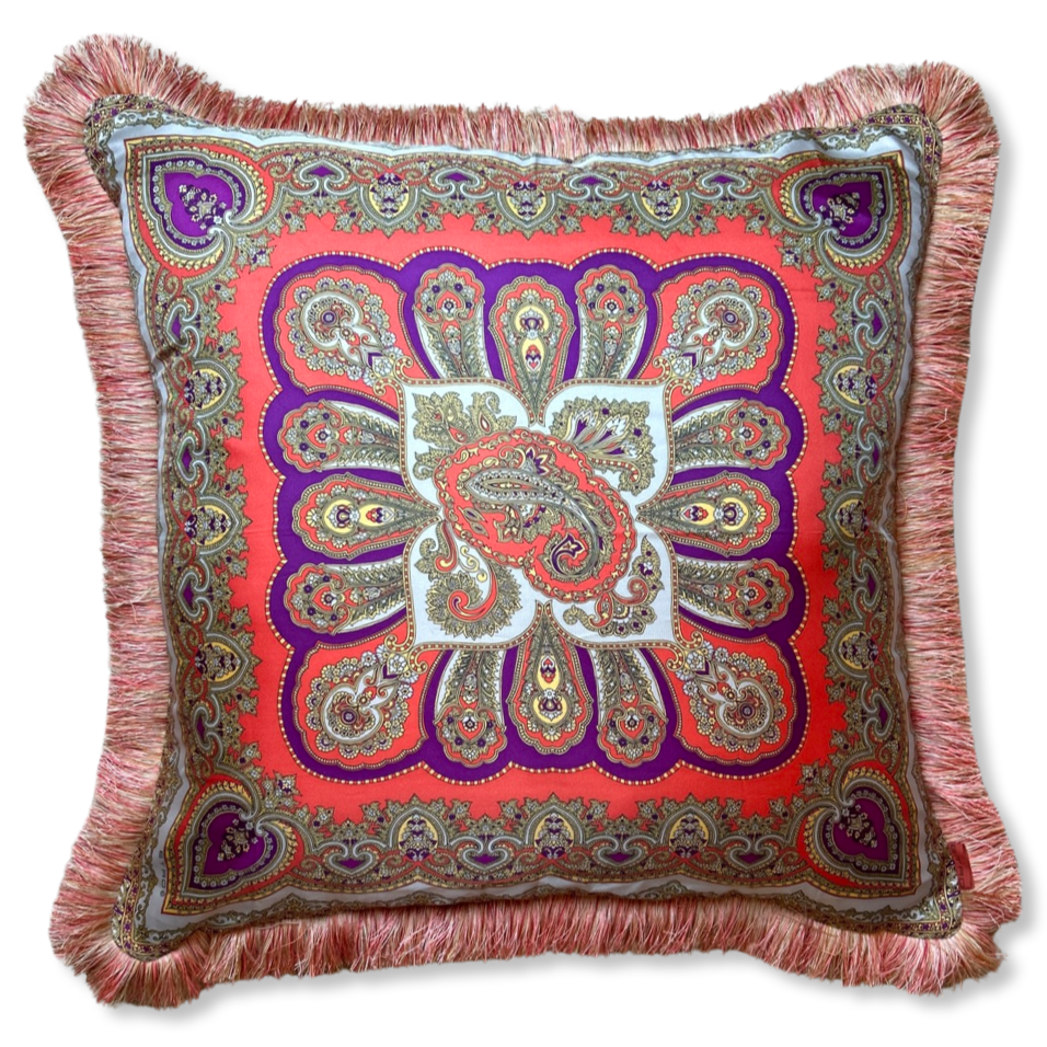 Pink Paisley Vintage Silk Scarf Pillow 28"