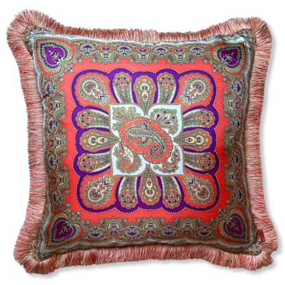 Pink Paisley Vintage Silk Scarf Pillow 28"