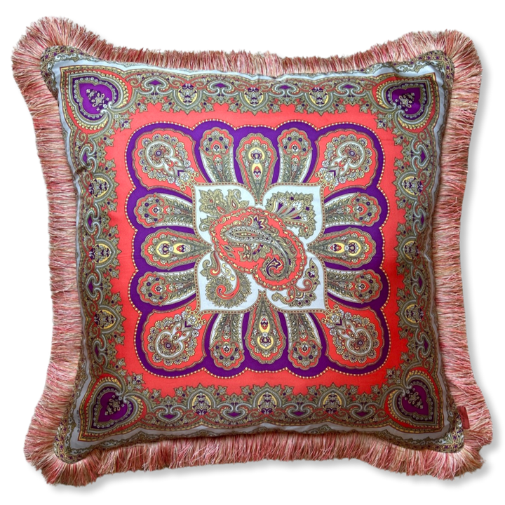Pink Paisley Vintage Silk Scarf Pillow 28"