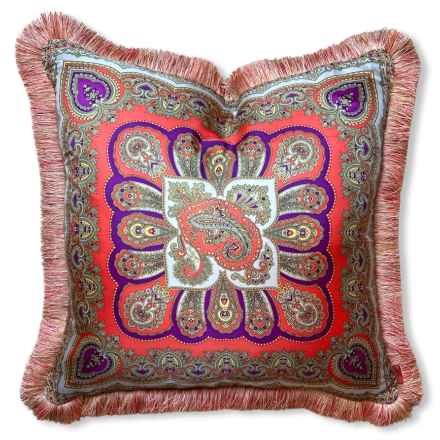 Vintage Etro Pillow Pink Paisley Vintage Silk Scarf Pillow 28" at Vintage Luxe Up