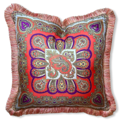 Vintage Etro Pillow Pink Paisley Vintage Silk Scarf Pillow 28" at Vintage Luxe Up