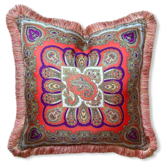 Vintage Etro Pillow Pink Paisley Vintage Silk Scarf Pillow 28" at Vintage Luxe Up