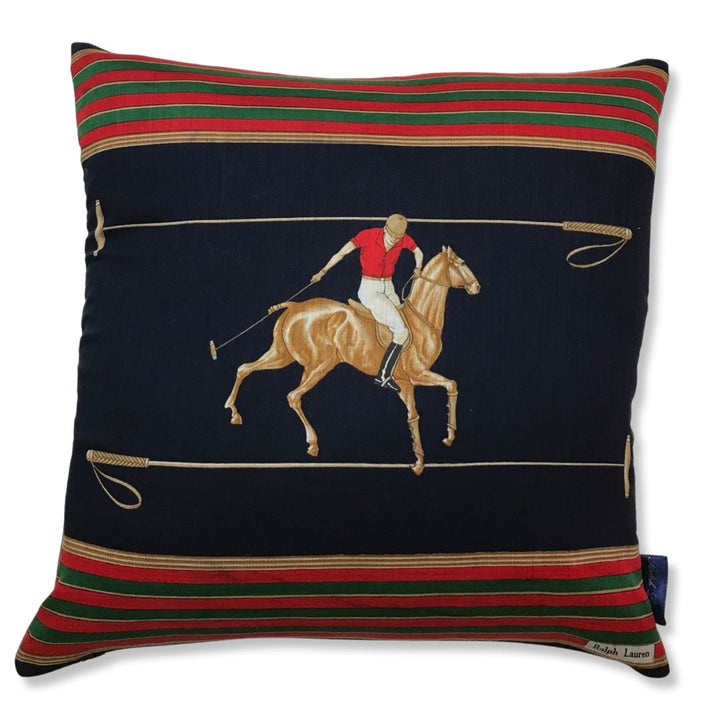 Vintage Ralph Lauren Pillow Polo Player Vintage Silk Scarf Pillow 18" at Vintage Luxe Up