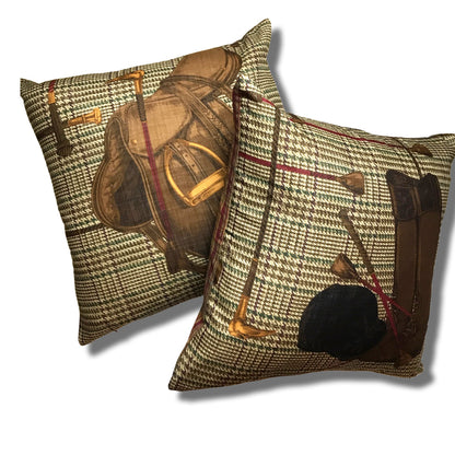 Prince of Wales Equestrian Boot Vintage Silk Scarf Pillow 27"