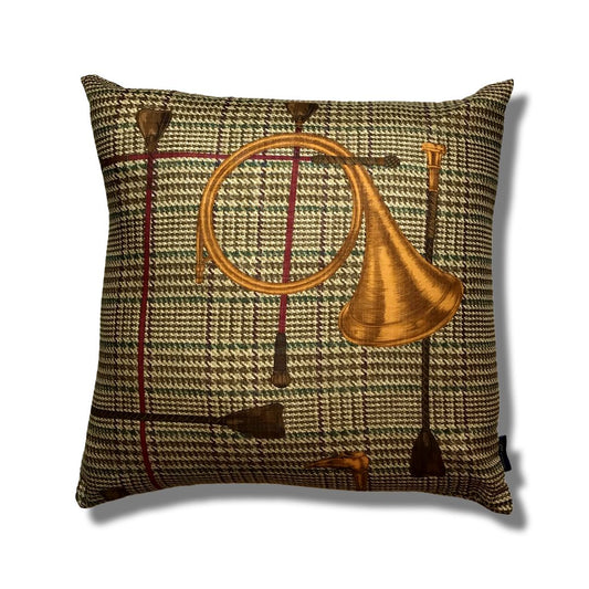 Vintage Ralph Lauren Pillow Prince of Wales Equestrian Horn Down Vintage Silk Scarf Pillow 27" at Vintage Luxe Up