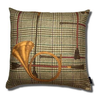 Vintage Ralph Lauren Pillow Prince of Wales Equestrian Horn Up Vintage Silk Scarf Pillow 27" at Vintage Luxe Up