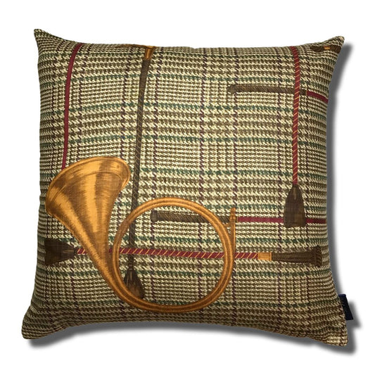 Vintage Ralph Lauren Pillow Prince of Wales Equestrian Horn Up Vintage Silk Scarf Pillow 27" at Vintage Luxe Up