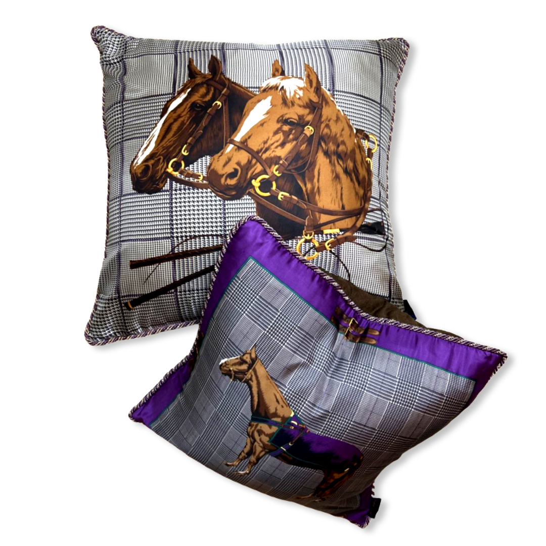 Prince of Wales Equestrian Horses Silk Scarf Pillow 24"