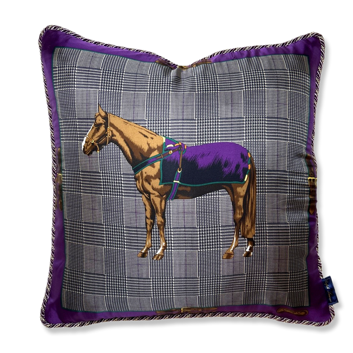 Prince of Wales Equestrian Vintage Scarf Pillow 22"