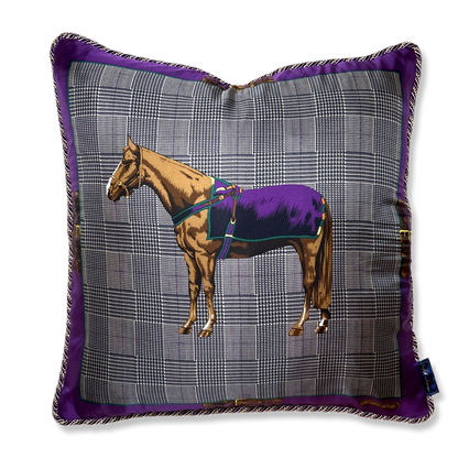 Vintage Ralph Lauren Pillow Prince of Wales Equestrian Vintage Scarf Pillow 22" at Vintage Luxe Up