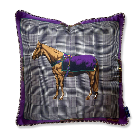 Vintage Ralph Lauren Pillow Prince of Wales Equestrian Vintage Scarf Pillow 22" at Vintage Luxe Up