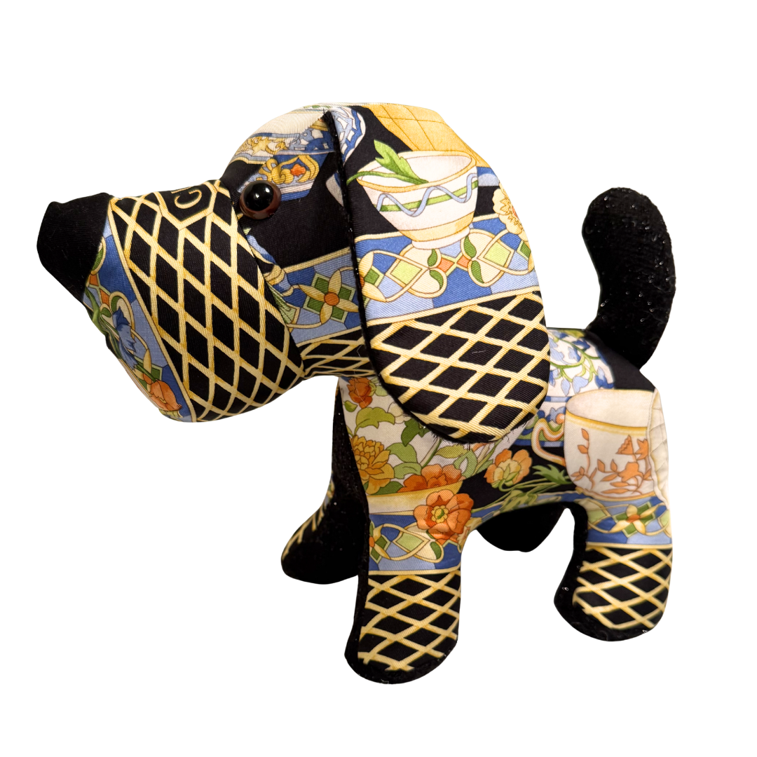 Chinoiserie Temple Jar Noir Vintage Silk Scarf Loyal Puppy