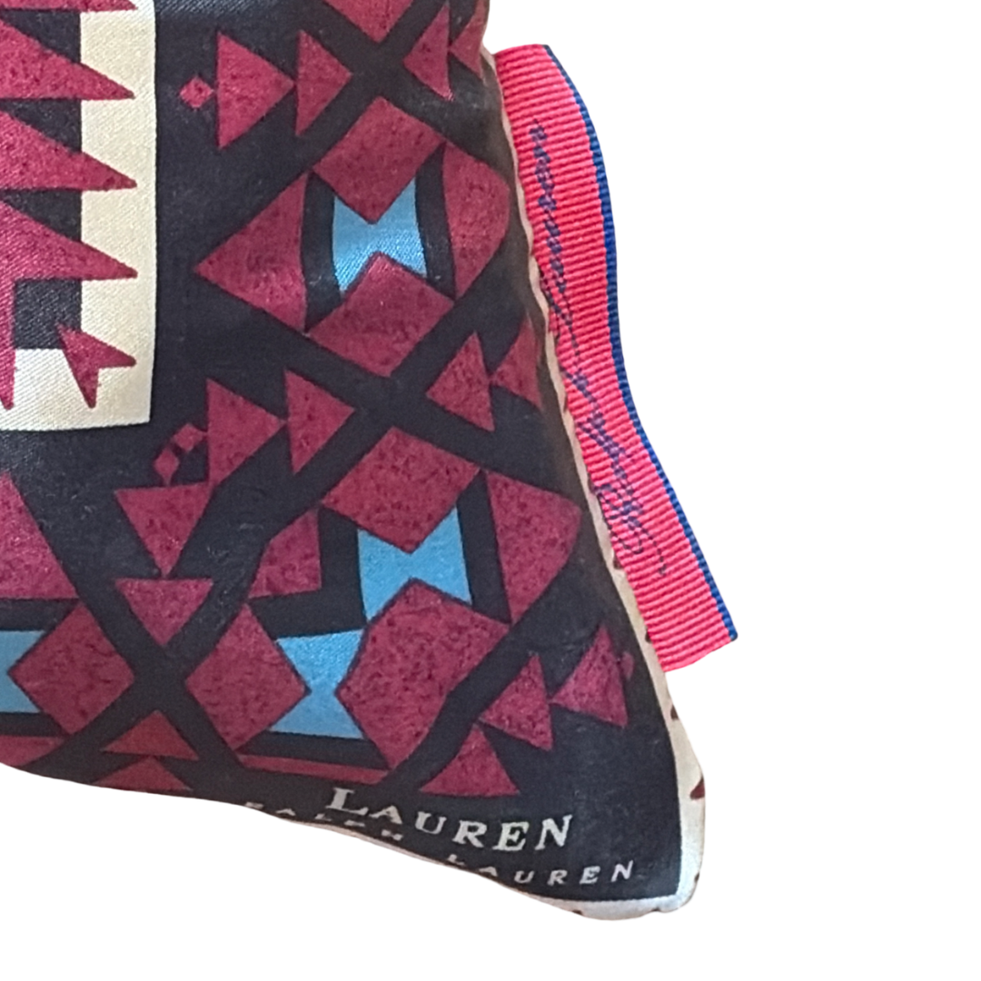 Aztec Print Vintage Silk Scarf Pillow 28"