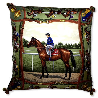 Vintage Ralph Lauren Pillow Race Day Vintage Silk Scarf Pillow 30" at Vintage Luxe Up