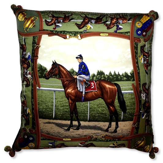 Vintage Ralph Lauren Pillow Race Day Vintage Silk Scarf Pillow 30" at Vintage Luxe Up