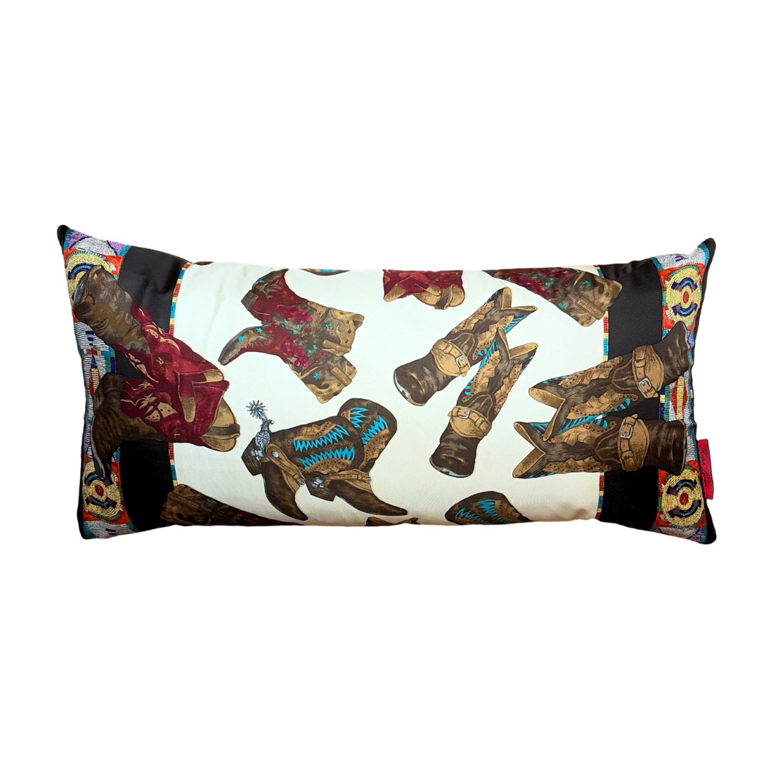 Cowboy Boots Vintage Silk Scarf Pillow 35"