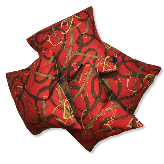 Vintage Ralph Lauren Pillow Red Equestrian Tartan Scarf Pillows 18" at Vintage Luxe Up