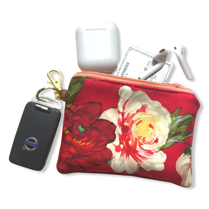 Vintage Gucci keychain bag Red Floral Vintage Silk Scarf Coffee Run Keychain Bag at Vintage Luxe Up