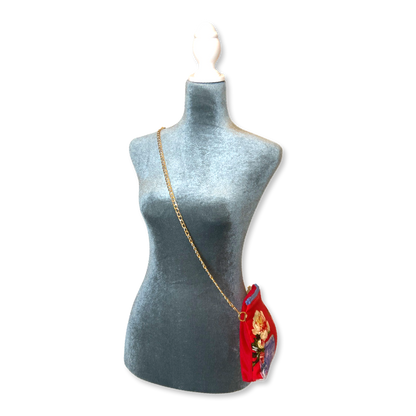 Red Floral Vintage Silk Scarf Crossbody Bag