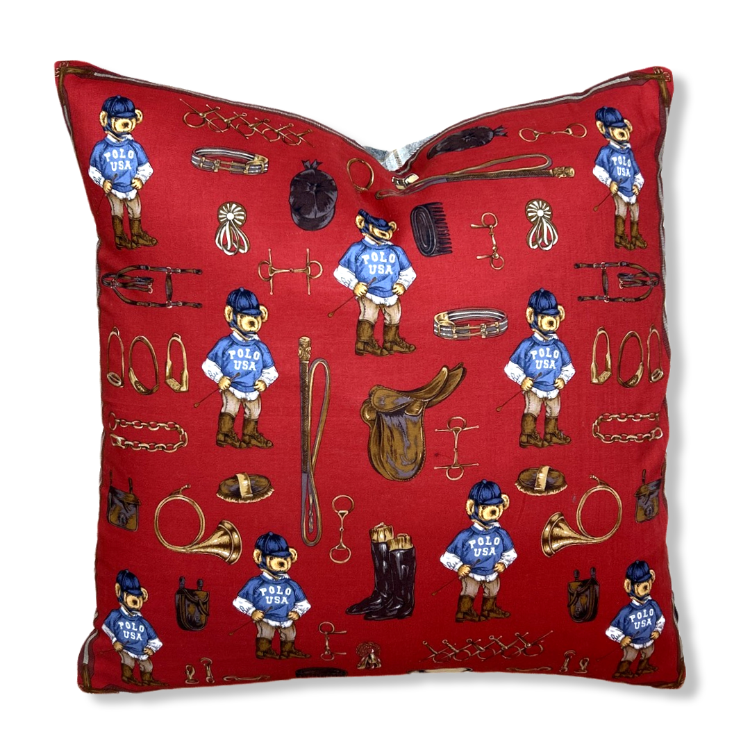 Vintage Ralph Lauren Pillow Retro Polo Bear Vintage Cotton Scarf Pillow 20" at Vintage Luxe Up