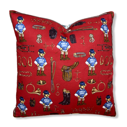 Vintage Ralph Lauren Pillow Retro Polo Bear Vintage Cotton Scarf Pillow 20" at Vintage Luxe Up