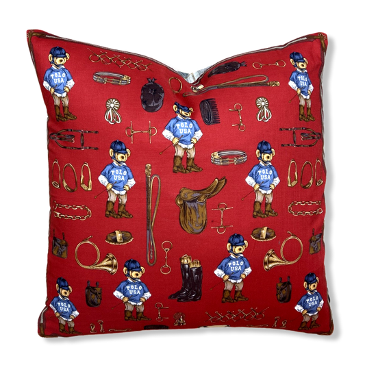 Vintage Ralph Lauren Pillow Retro Polo Bear Vintage Cotton Scarf Pillow 20" at Vintage Luxe Up