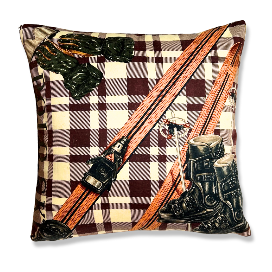Vintage Ralph Lauren Pillow Retro Polo Ski Vintage Cotton Scarf Pillow 20" at Vintage Luxe Up
